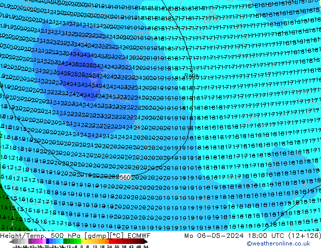 Z500/Rain (+SLP)/Z850 ECMWF Mo 06.05.2024 18 UTC