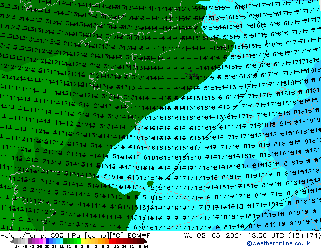 Z500/Regen(+SLP)/Z850 ECMWF wo 08.05.2024 18 UTC