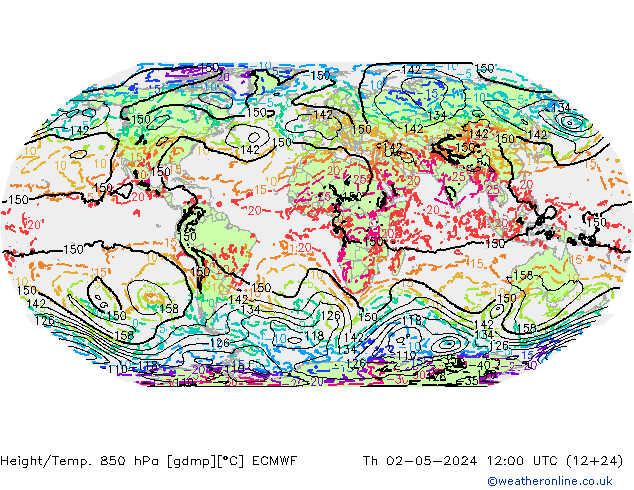 Height/Temp. 850 hPa ECMWF Qui 02.05.2024 12 UTC