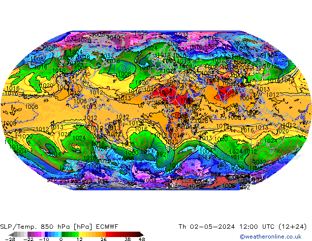 SLP/Temp. 850 hPa ECMWF gio 02.05.2024 12 UTC