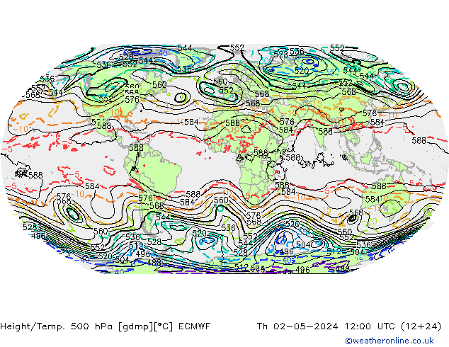 Z500/Rain (+SLP)/Z850 ECMWF Th 02.05.2024 12 UTC