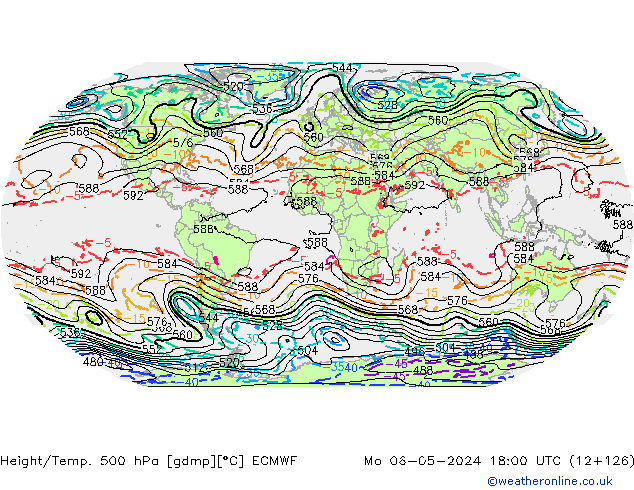 Height/Temp. 500 hPa ECMWF pon. 06.05.2024 18 UTC