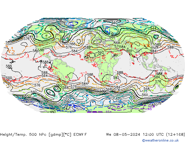 Z500/Rain (+SLP)/Z850 ECMWF We 08.05.2024 12 UTC