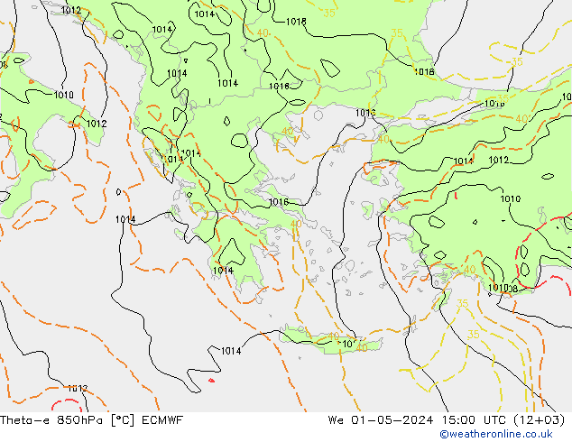 Theta-e 850hPa ECMWF We 01.05.2024 15 UTC