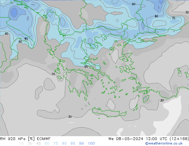 925 hPa Nispi Nem ECMWF Çar 08.05.2024 12 UTC