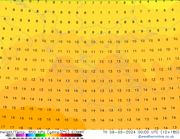 Z500/Rain (+SLP)/Z850 ECMWF gio 09.05.2024 00 UTC