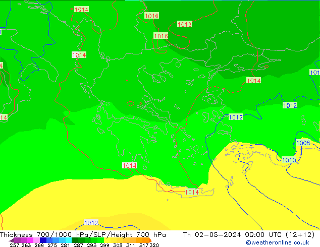 Thck 700-1000 hPa ECMWF jeu 02.05.2024 00 UTC