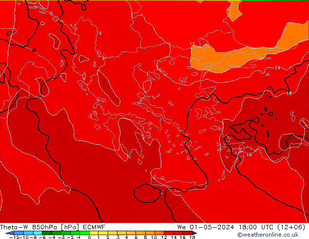 Theta-W 850hPa ECMWF St 01.05.2024 18 UTC