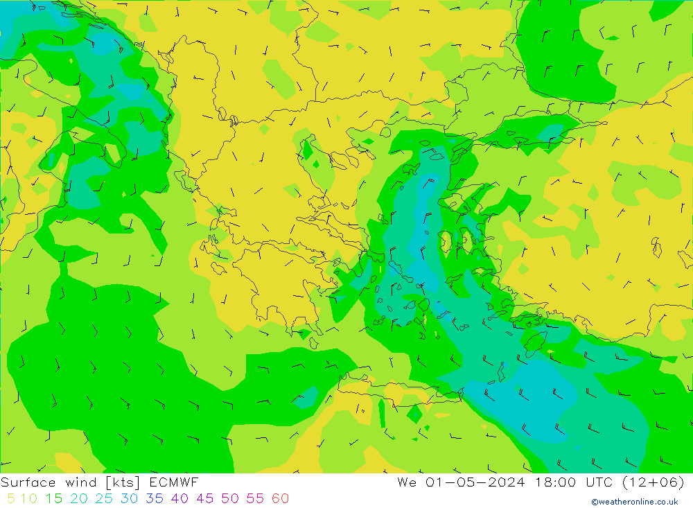 Vento 10 m ECMWF Qua 01.05.2024 18 UTC