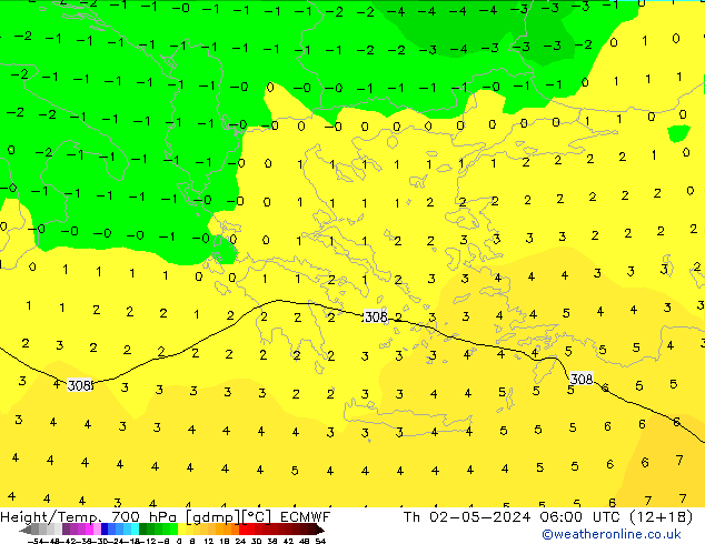 Height/Temp. 700 hPa ECMWF Do 02.05.2024 06 UTC