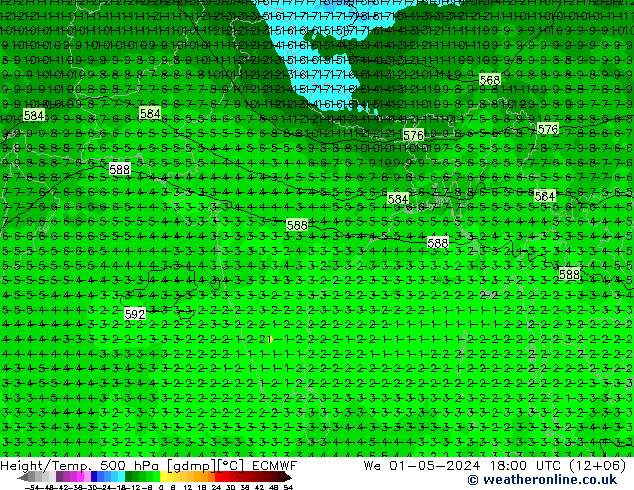 Height/Temp. 500 hPa ECMWF We 01.05.2024 18 UTC