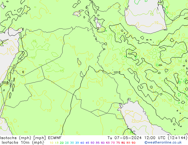 Isotachs (mph) ECMWF Tu 07.05.2024 12 UTC