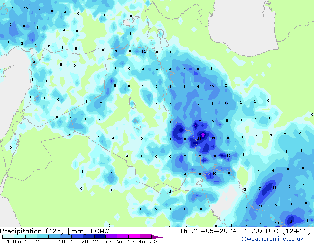 Totale neerslag (12h) ECMWF do 02.05.2024 00 UTC