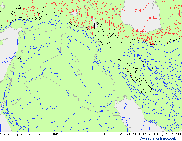 Presión superficial ECMWF vie 10.05.2024 00 UTC