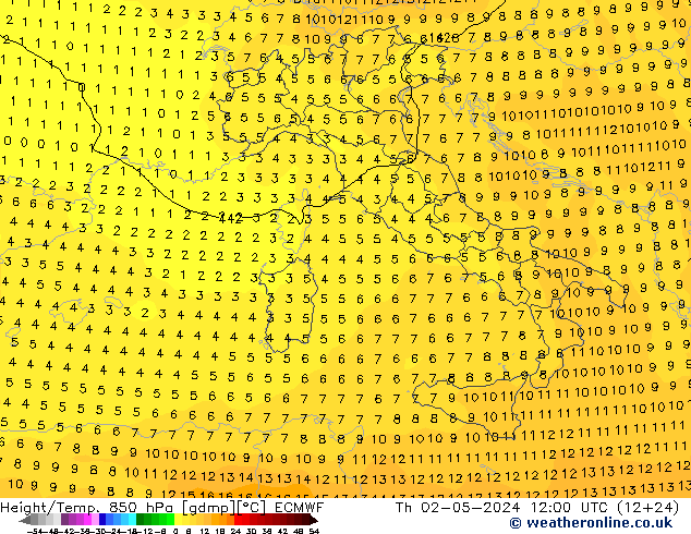 Z500/Rain (+SLP)/Z850 ECMWF Čt 02.05.2024 12 UTC