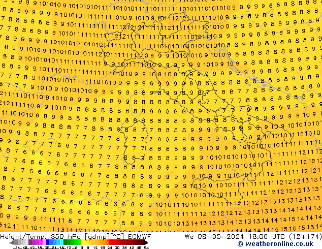 Z500/Rain (+SLP)/Z850 ECMWF We 08.05.2024 18 UTC