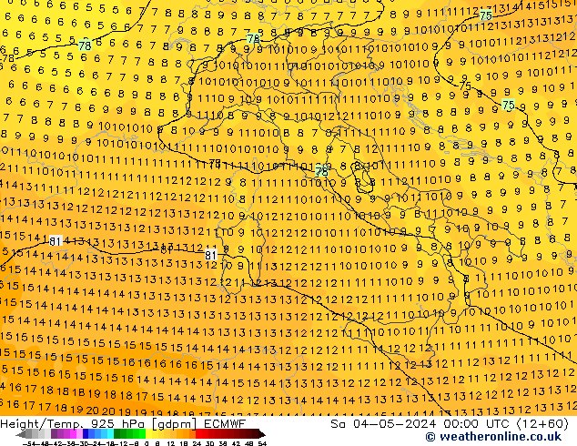 Height/Temp. 925 hPa ECMWF Sa 04.05.2024 00 UTC