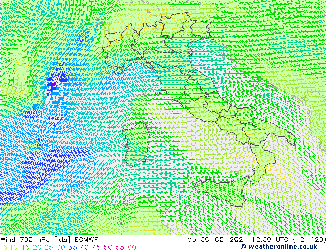 Wind 700 hPa ECMWF Mo 06.05.2024 12 UTC