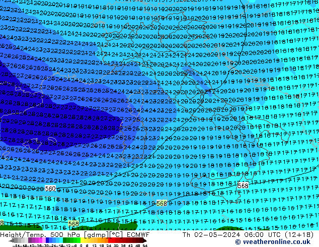 Z500/Rain (+SLP)/Z850 ECMWF Čt 02.05.2024 06 UTC