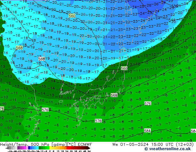 Height/Temp. 500 hPa ECMWF We 01.05.2024 15 UTC