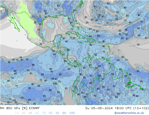 Humidité rel. 850 hPa ECMWF dim 05.05.2024 18 UTC