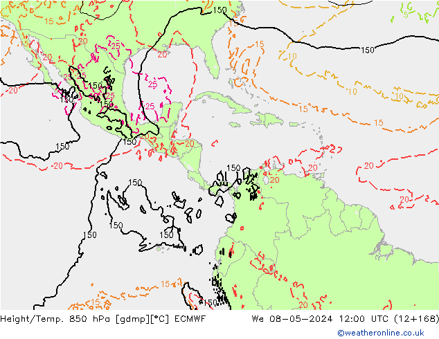 Z500/Rain (+SLP)/Z850 ECMWF Qua 08.05.2024 12 UTC