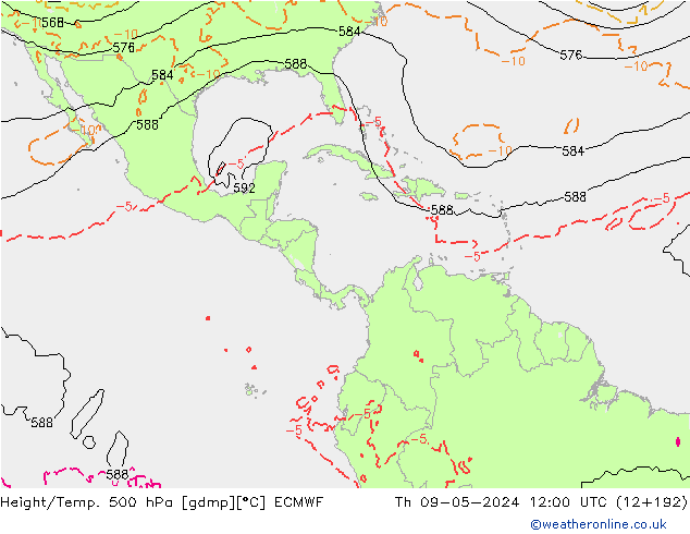 Z500/Rain (+SLP)/Z850 ECMWF Th 09.05.2024 12 UTC