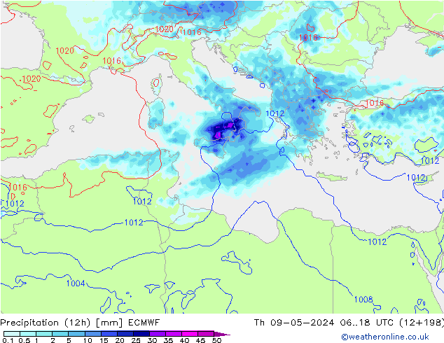 Precipitación (12h) ECMWF jue 09.05.2024 18 UTC