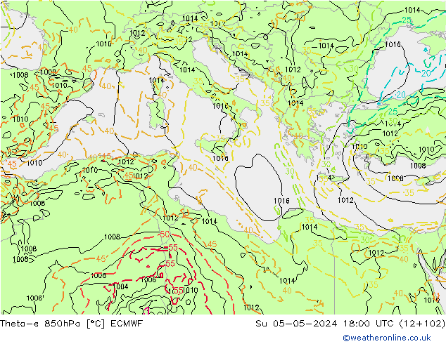 Theta-e 850hPa ECMWF dim 05.05.2024 18 UTC