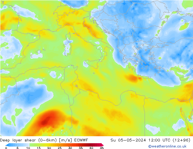 Deep layer shear (0-6km) ECMWF dim 05.05.2024 12 UTC