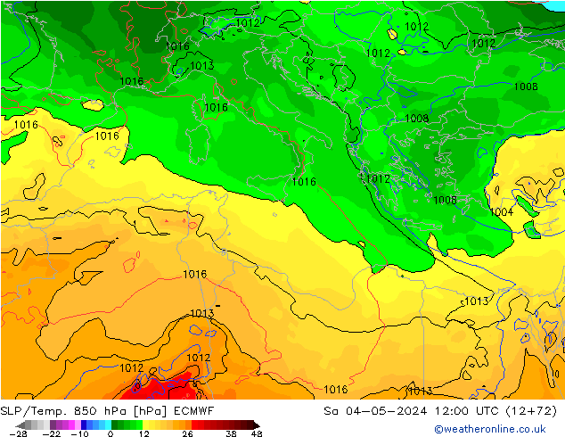 SLP/Temp. 850 hPa ECMWF Sa 04.05.2024 12 UTC