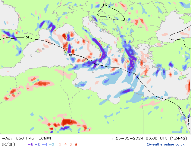 T-Adv. 850 hPa ECMWF Fr 03.05.2024 06 UTC