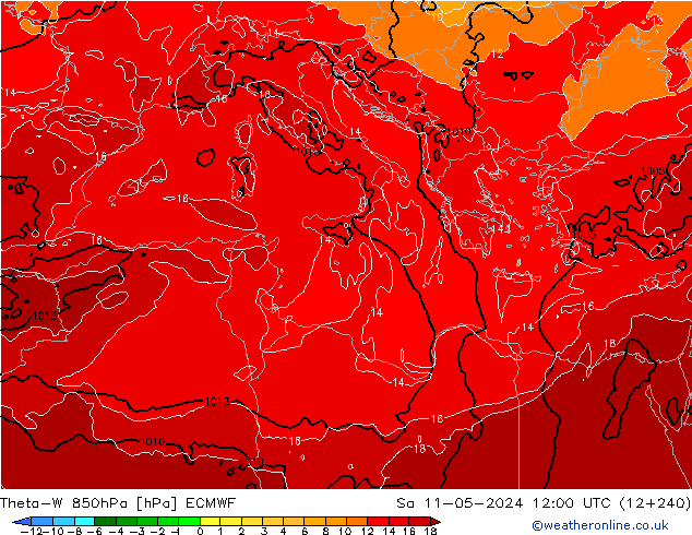 Theta-W 850hPa ECMWF sab 11.05.2024 12 UTC