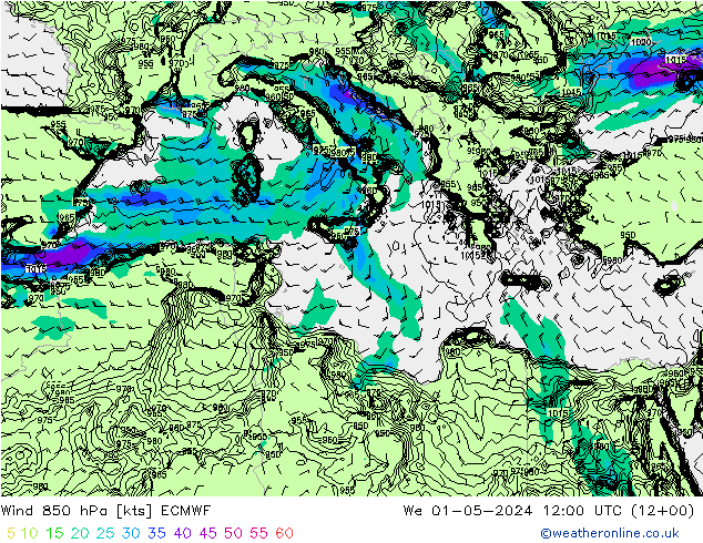 Wind 850 hPa ECMWF wo 01.05.2024 12 UTC