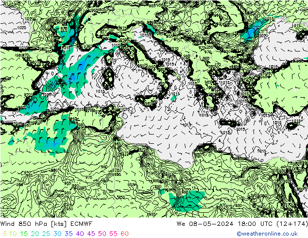 Rüzgar 850 hPa ECMWF Çar 08.05.2024 18 UTC