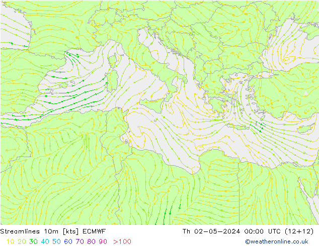 Streamlines 10m ECMWF Th 02.05.2024 00 UTC