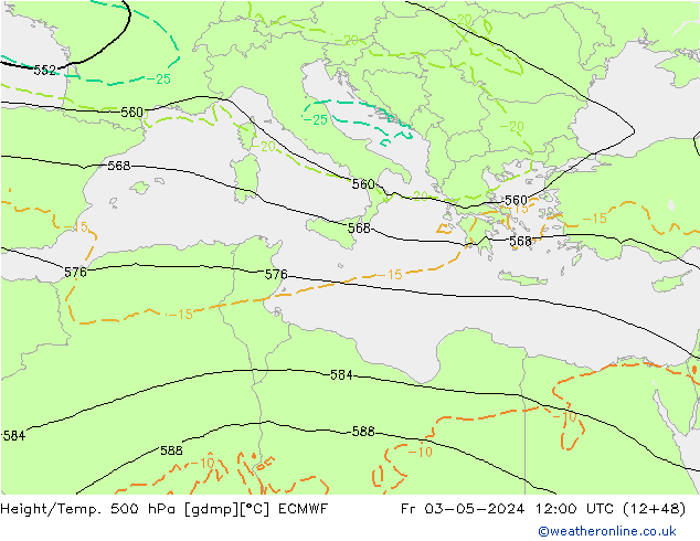 Z500/Rain (+SLP)/Z850 ECMWF Sex 03.05.2024 12 UTC