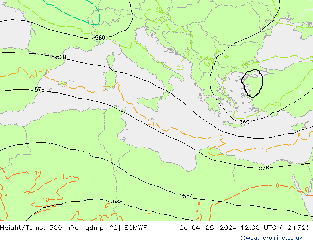 Height/Temp. 500 hPa ECMWF Sa 04.05.2024 12 UTC