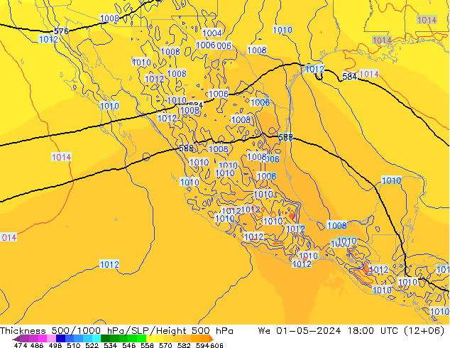 Espesor 500-1000 hPa ECMWF mié 01.05.2024 18 UTC