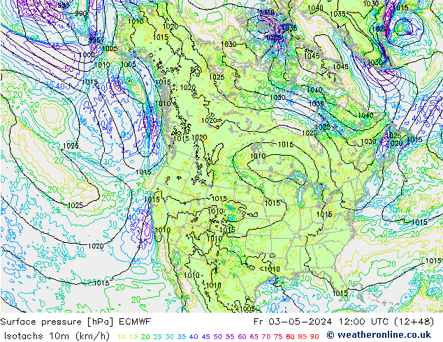 Isotachen (km/h) ECMWF Fr 03.05.2024 12 UTC