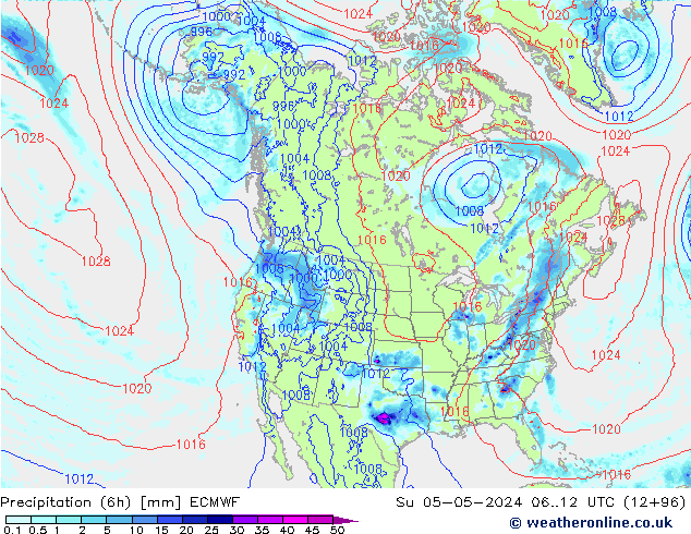 Z500/Rain (+SLP)/Z850 ECMWF Su 05.05.2024 12 UTC