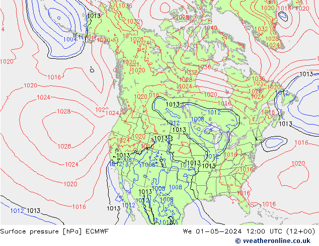 Surface pressure ECMWF We 01.05.2024 12 UTC