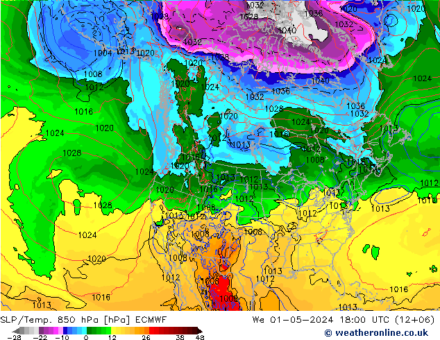 SLP/Temp. 850 hPa ECMWF Mi 01.05.2024 18 UTC