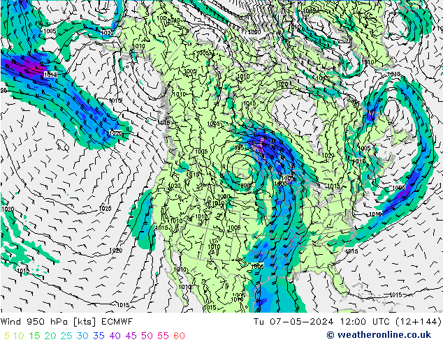 Wind 950 hPa ECMWF Tu 07.05.2024 12 UTC