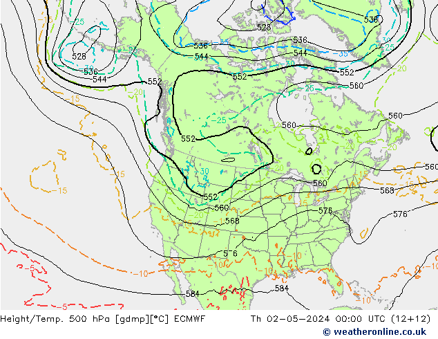 Z500/Yağmur (+YB)/Z850 ECMWF Per 02.05.2024 00 UTC