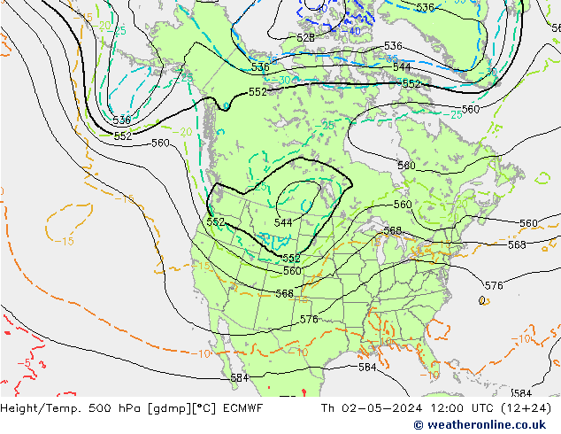 Z500/Rain (+SLP)/Z850 ECMWF Th 02.05.2024 12 UTC