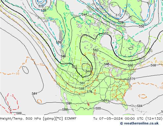 Z500/Regen(+SLP)/Z850 ECMWF di 07.05.2024 00 UTC