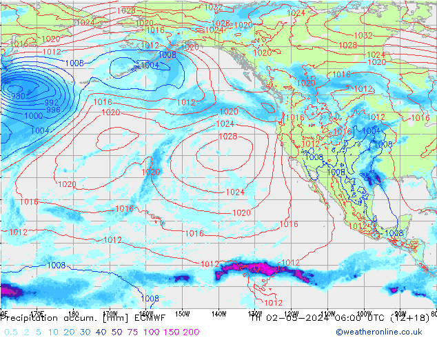 Precipitation accum. ECMWF Čt 02.05.2024 06 UTC