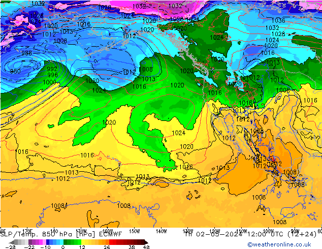 SLP/Temp. 850 hPa ECMWF gio 02.05.2024 12 UTC