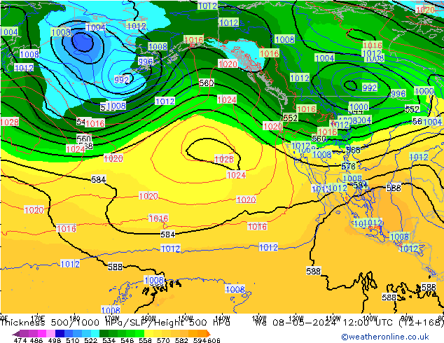 Dikte 500-1000hPa ECMWF wo 08.05.2024 12 UTC